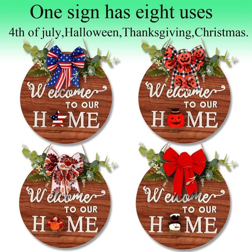 Interchangeable Welcome Home Sign - Rustic Farmhouse Front Door Wreath for All Seasons | Holiday Decor