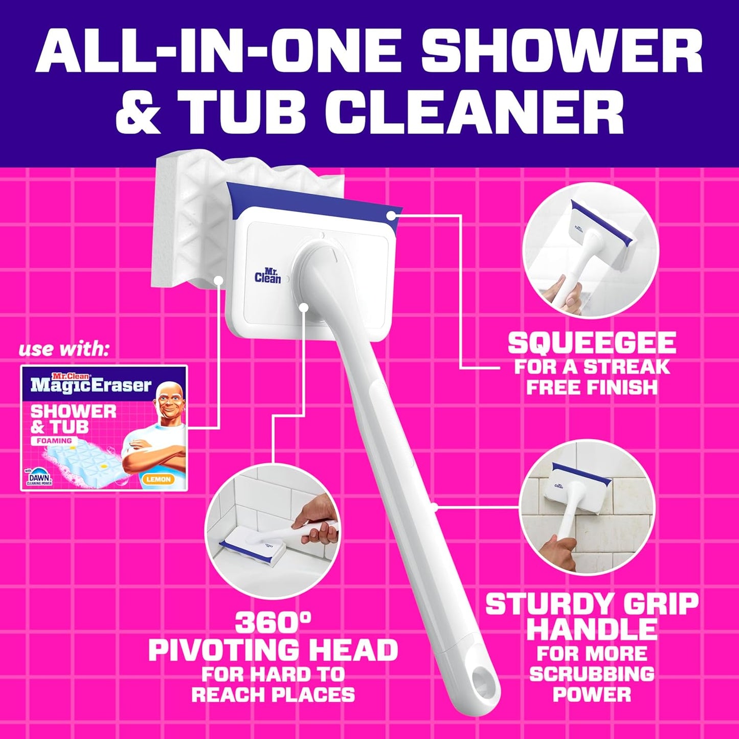 Mr. Clean Magic Eraser - All-in-One Bathroom Cleaner Kit with Lemon Scent | 1 Scrubber & 2 Foaming Erasers