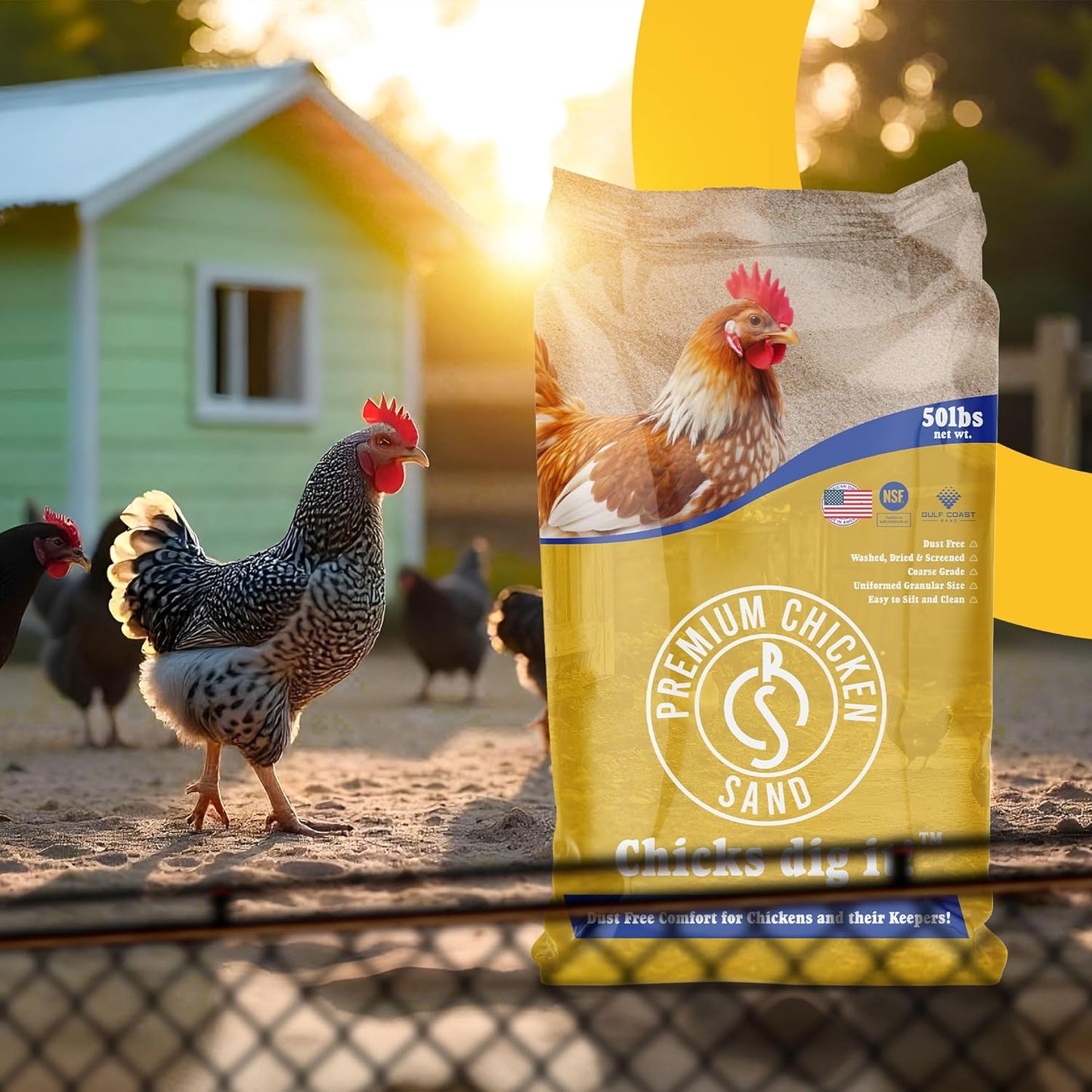 Premium Chicken Sand - Dust-Free, Odor-Control Bedding for Coops & Nesting Boxes | 50 lbs (8-Pack)