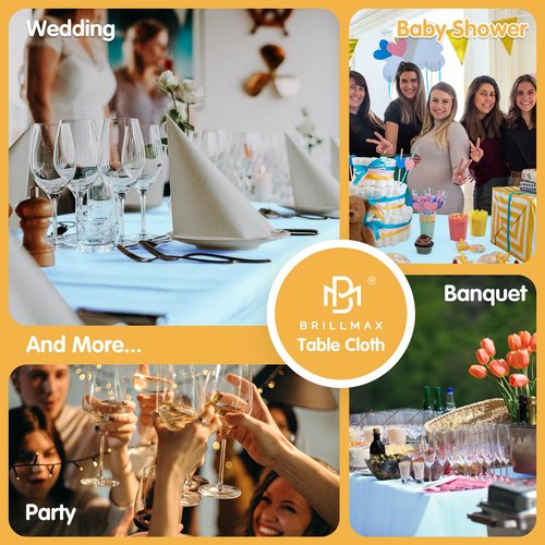BRILLMAX 8 Pack Light Blue Tablecloths 70 x 120 Inch for 6ft & 8ft Rectangle Tables - 150 GSM Polyester Fabric, Universal Fit, Water, Stain & Wrinkle Resistant Cloth Cover for Wedding Banquet