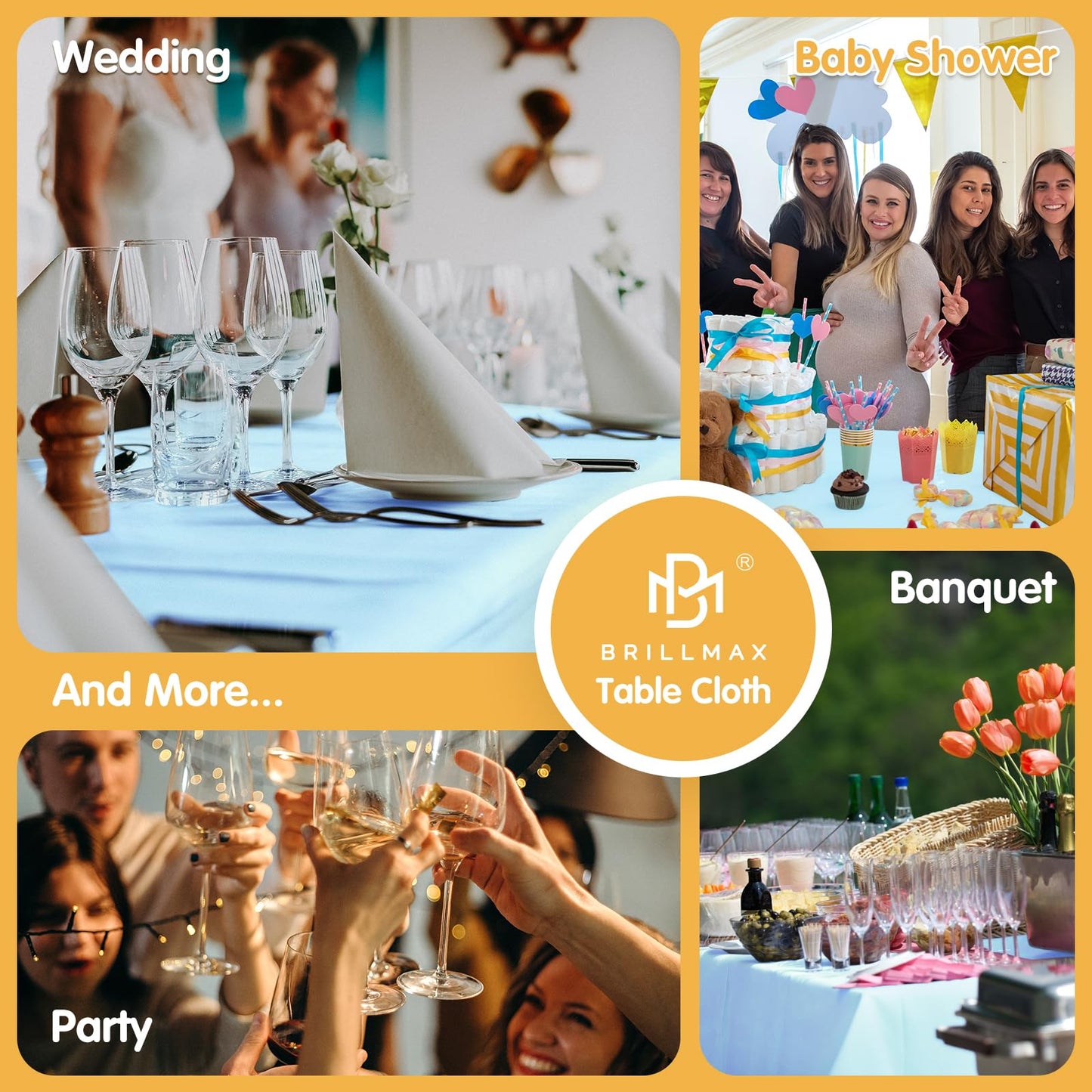BRILLMAX 6 Pack Light Blue Tablecloths 70 x 120 Inch for 6ft & 8ft Rectangle Tables - 150 GSM Polyester Fabric, Universal Fit, Water, Stain & Wrinkle Resistant Cloth Cover for Wedding Banquet