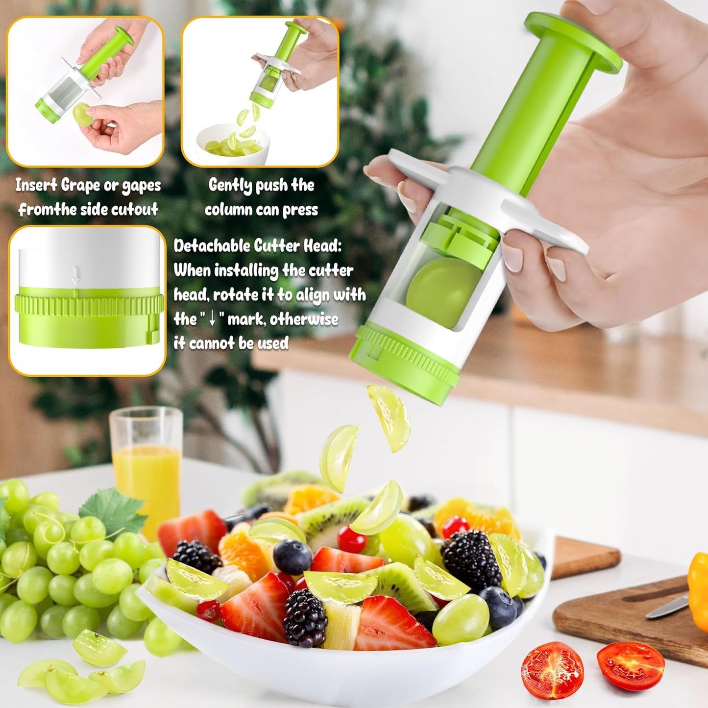 Skiennix Grapes Cutter for Toddlers - Safe Fruit & Veggie Slicer with Green CrossBlade Container