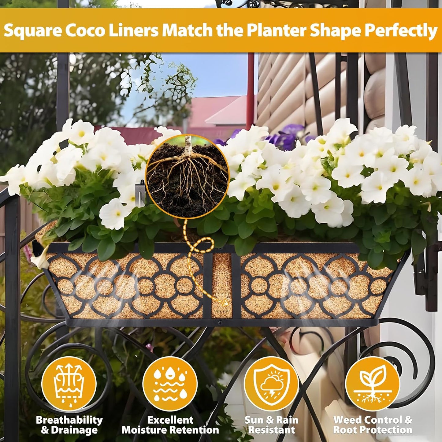 Legigo 24-Inch Square Coco Liners - Natural Coconut Coir Fiber Replacement for Planter Baskets | 2 Pack