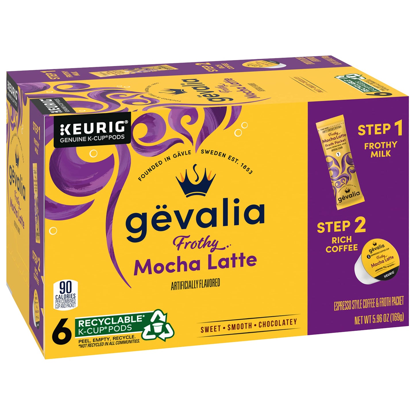 Gevalia, 2-Step K-Cup & Froth Packets, 6 Count, 5.6oz Box (Pack of 3) (Mocha Latte).