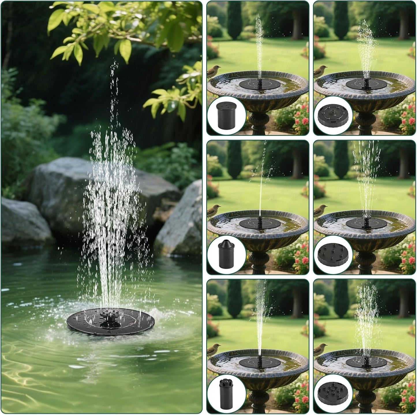 Skiennix Solar Bird Bath Fountain Pump - Eco-Friendly Outdoor Water Feature with 6-in-1 Nozzles | Floating Design for Garden, Pond, Pool