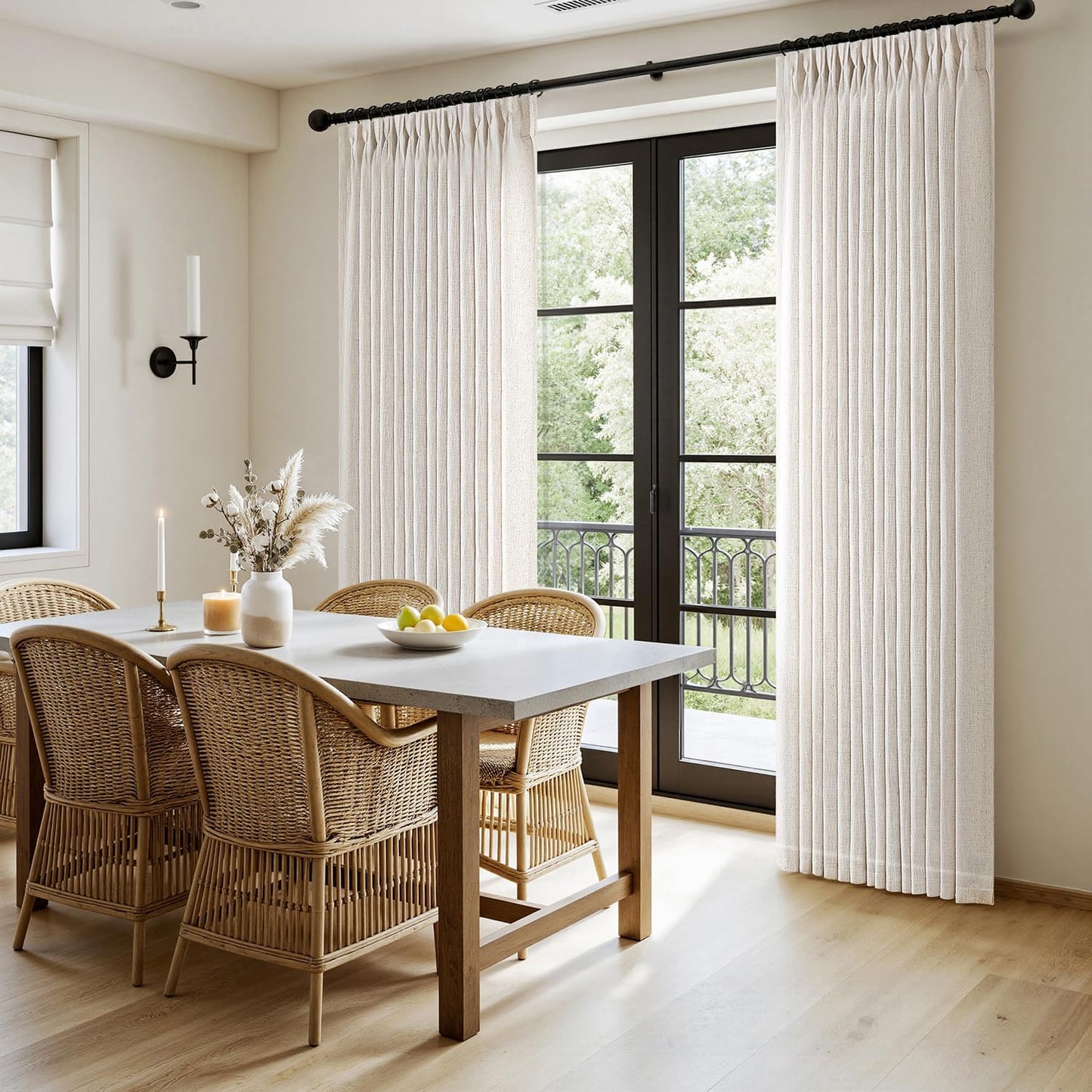 MIULEE Pinch Pleated Linen Curtains - 90-Inch Light Filtering Drapes in Natural Ivory Cream | 2 Panels