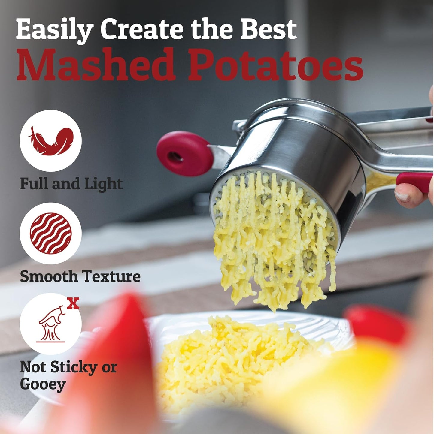 PriorityChef 15oz Potato Ricer - Heavy Duty Stainless Steel Kitchen Tool with 3 Discs | Perfect for Mashed Potatoes