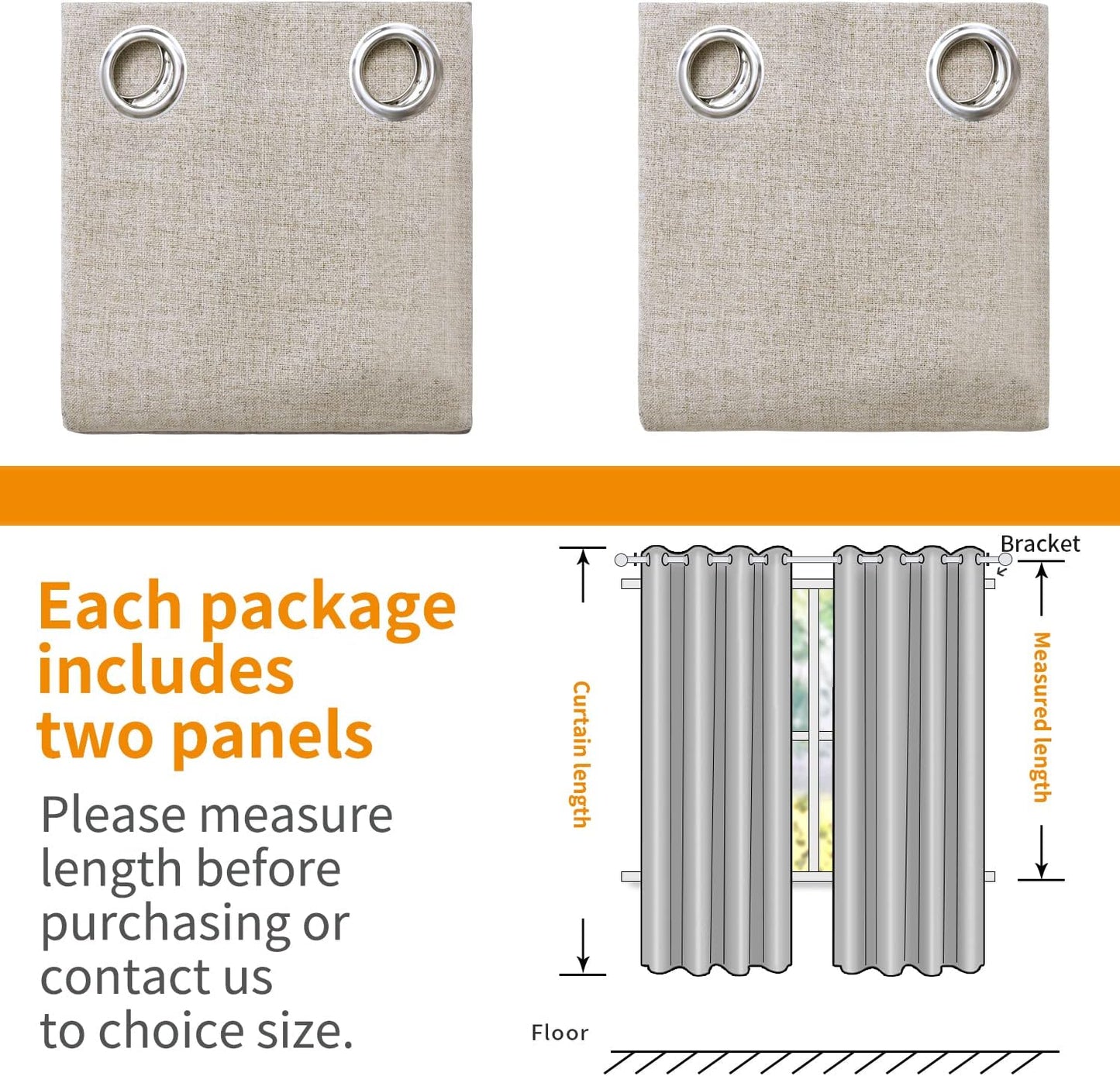YoungsTex Linen Blackout Curtains - 63 Inch Room Darkening Drapes | Thermal Insulated Beige, 2 Panels