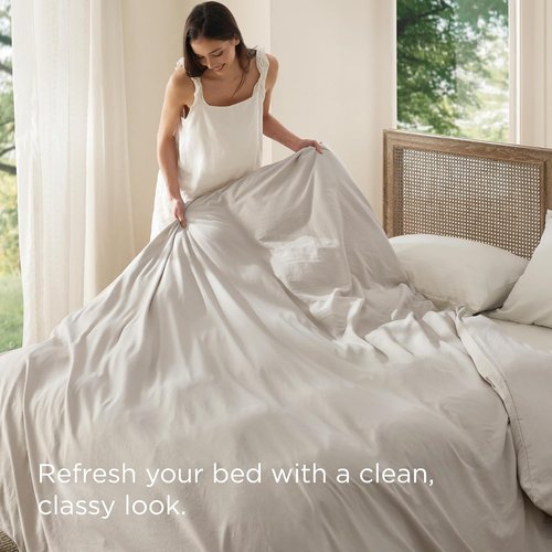 Bedsure Twin Duvet Cover - Extra Soft Prewashed Cotton-Like Polyester, 68x90 Inches with Zipper Closure, Linen