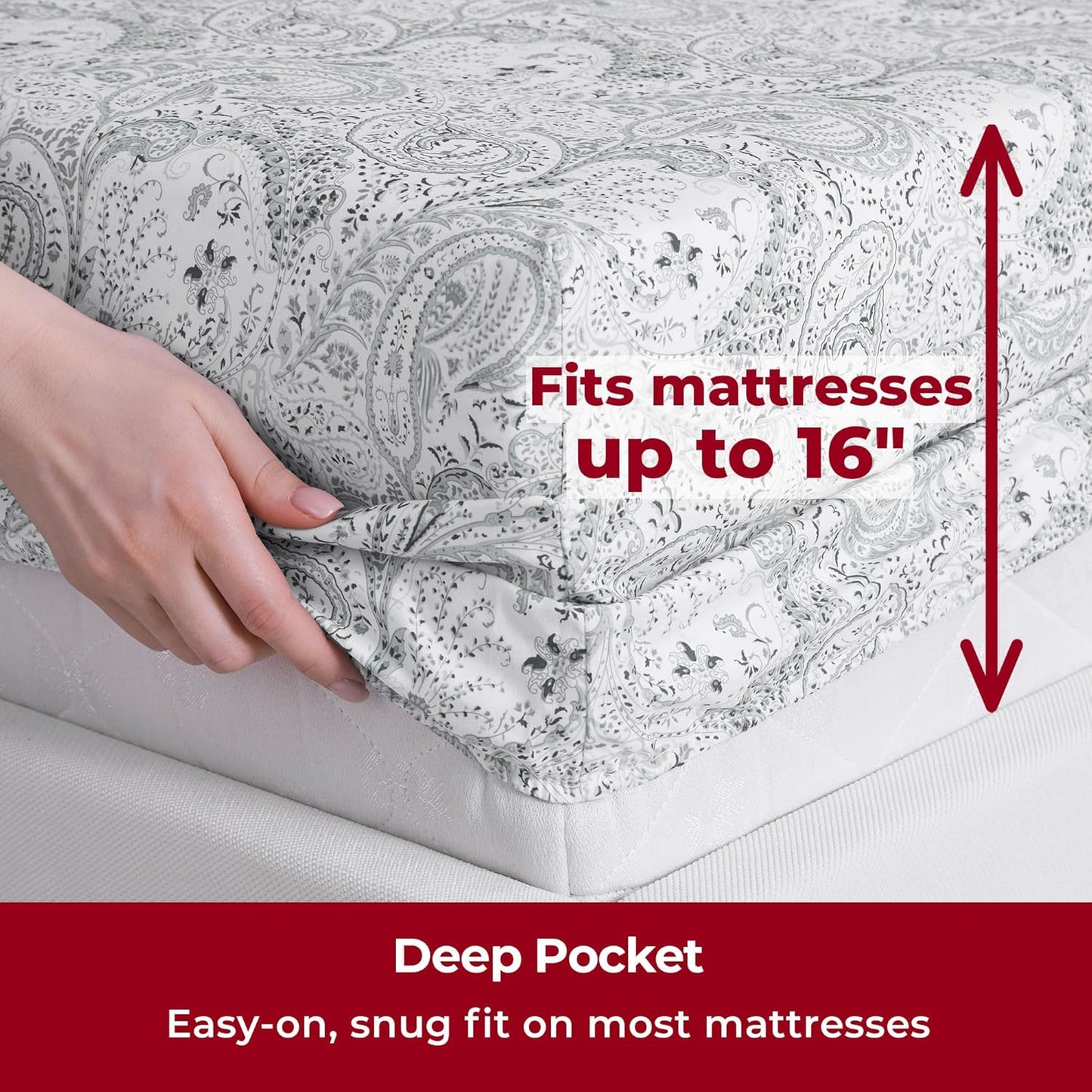 Mellanni California King Sheets Set - 4 PC Hotel Luxury Bedding | Extra Soft, Cooling, Stain Resistant (Paisley Gray)