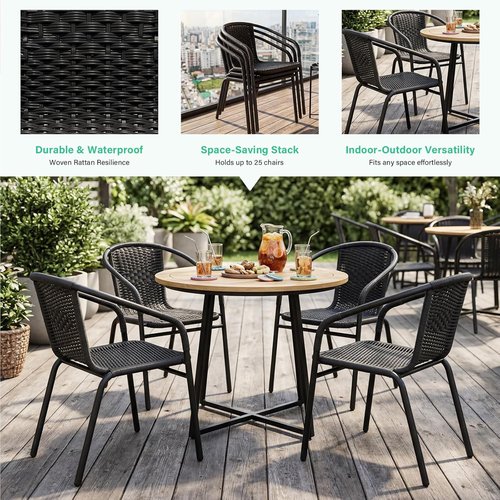 JEAREY Outdoor Rattan Dining Chairs - Set of 4 All-Weather Stackable Chairs for Lawn & Garden | Black