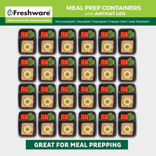 Freshware Meal Prep Containers - 150 Pack | 2-Compartment Food Storage Bento Box, BPA Free, Stackable, 28 oz