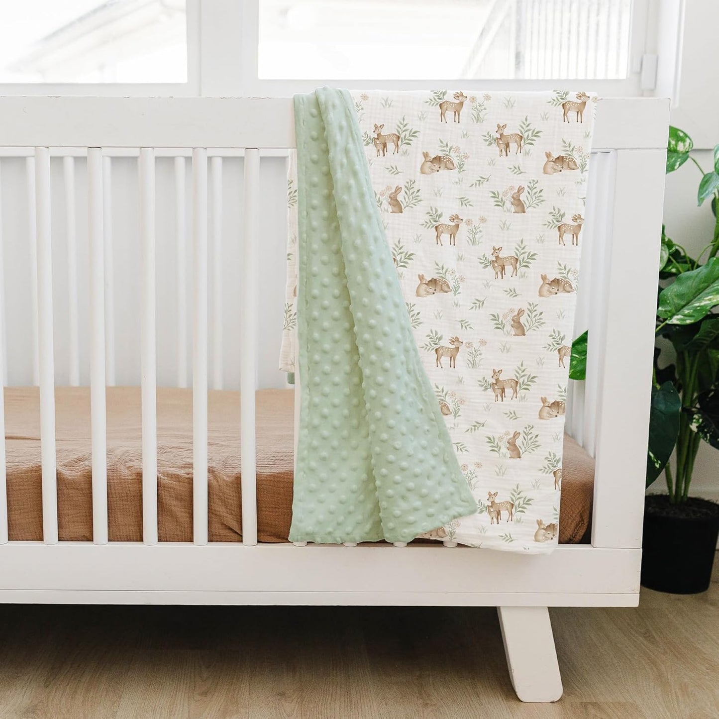 Konssy Baby Blanket - Super Soft Minky with Muslin Cotton Front & Dotted Fleece Back | Unisex Newborn Throw