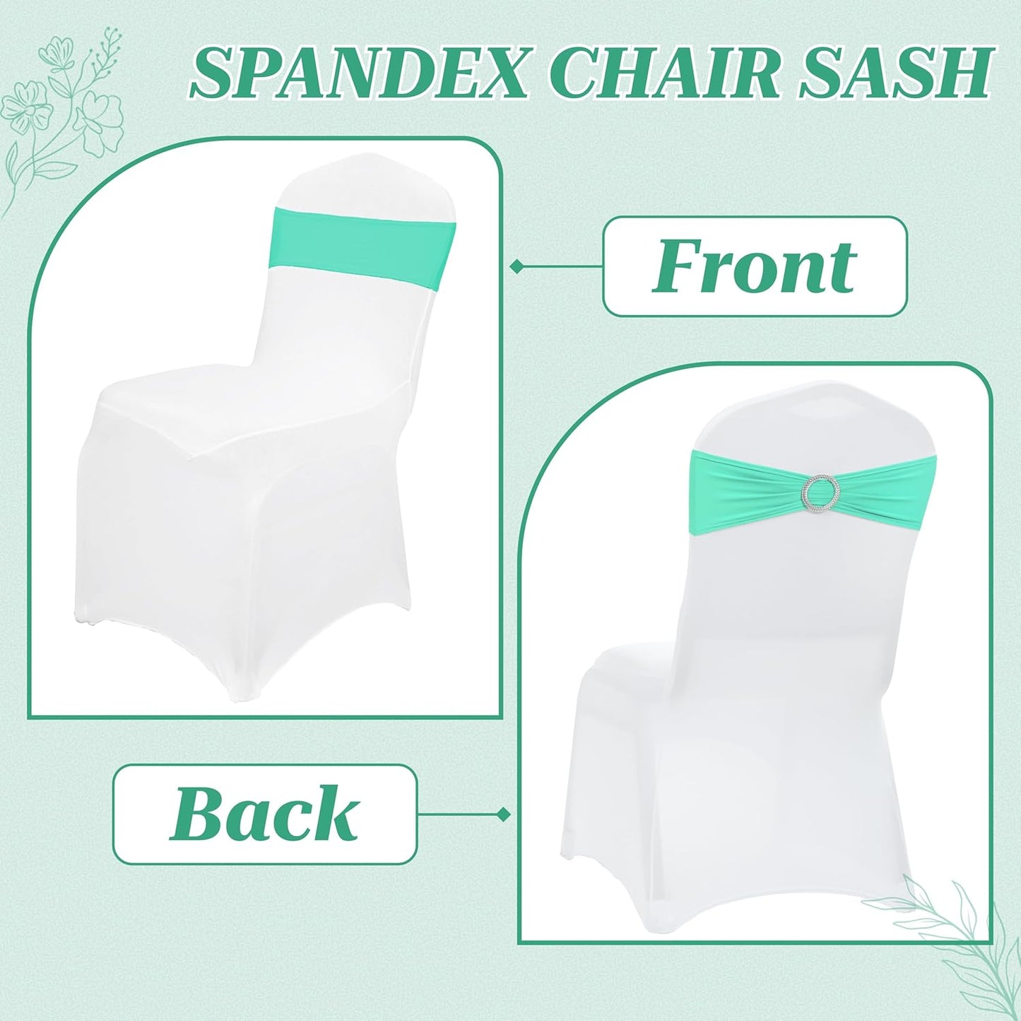 MDS Spandex Chair Sashes - Universal Fit Elastic Stretch Bands with Buckle Slider Bow | Sea Green, Pack of 150