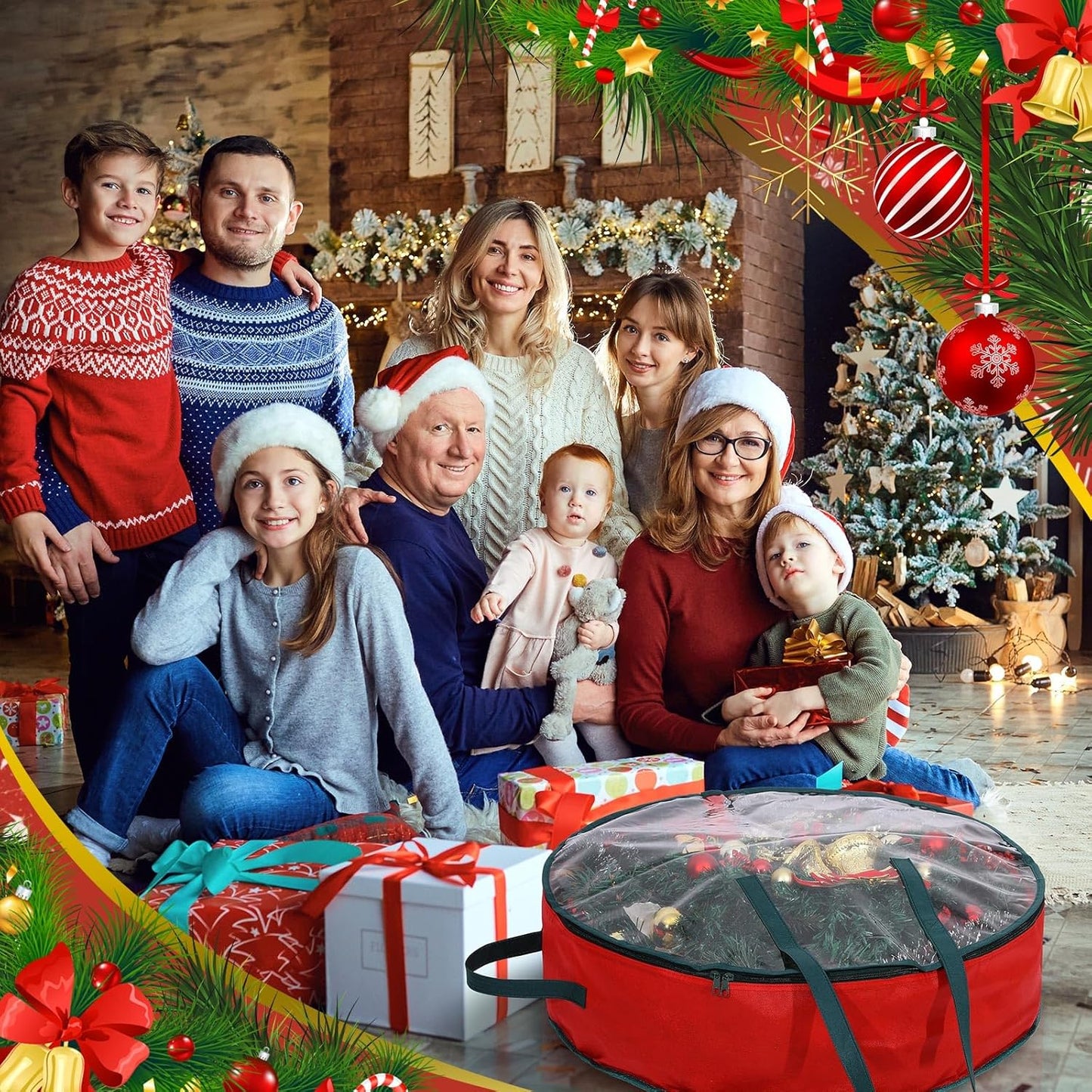 Shappy 12 Pcs Wreath Storage Bag - Clear Window & Handle for Holiday Decor | 24 Inch Containers