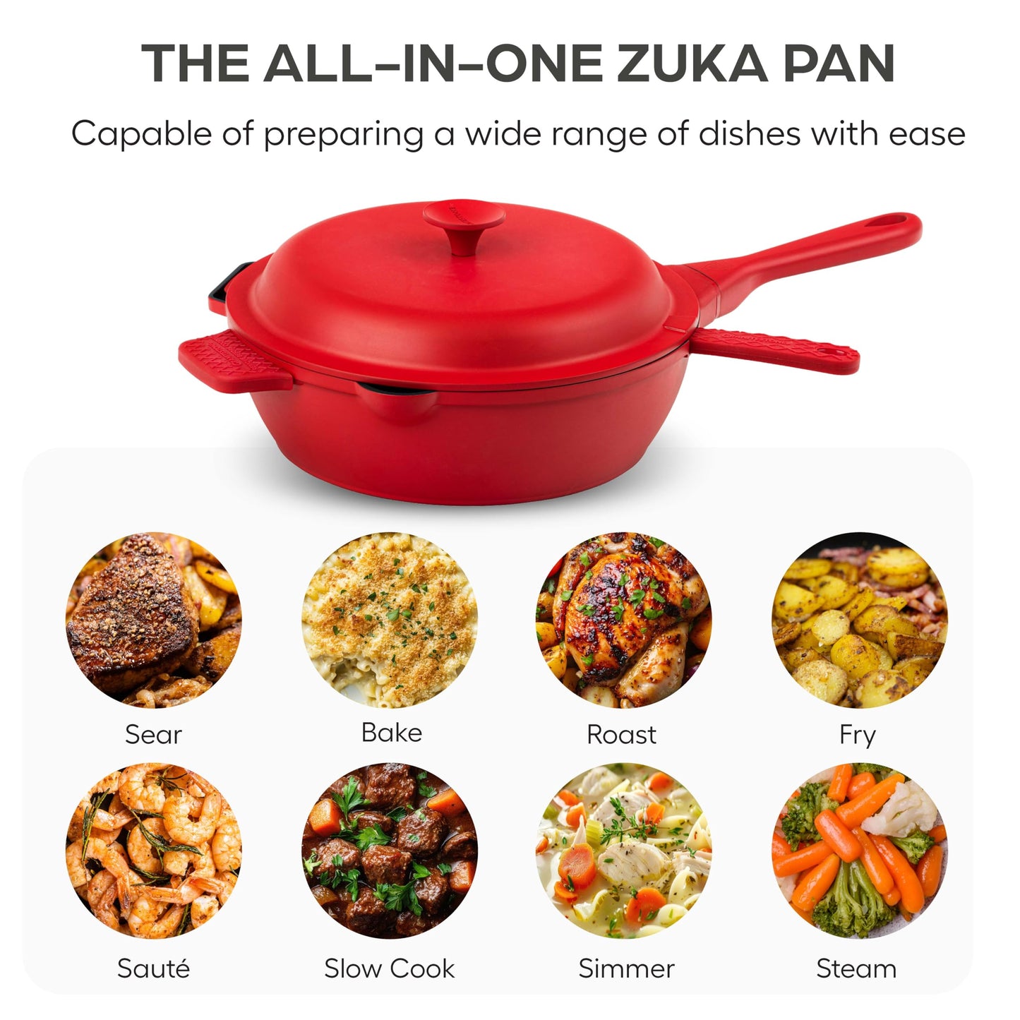 ZUKA 10 in 1 Ceramic Pan by Granitestone, Large 10 Inch Saute Pan with Lid Serves as Deep Frying Set with Steamer, Everyday Skillet, Non Toxic Ceramic Nonstick, Induction Oven & Dishwasher Safe