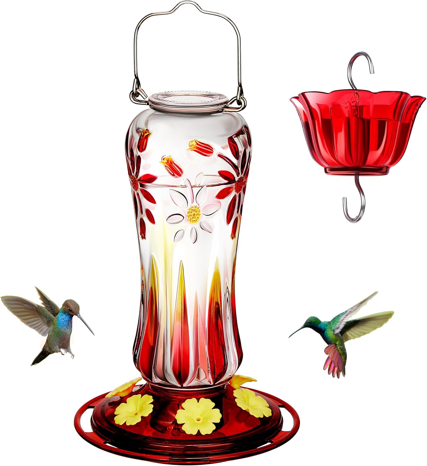 Kingsyard Hummingbird Feeder - 25 oz Leak-Proof Design with Ant Moat & 6 Bee-Proof Ports | Red