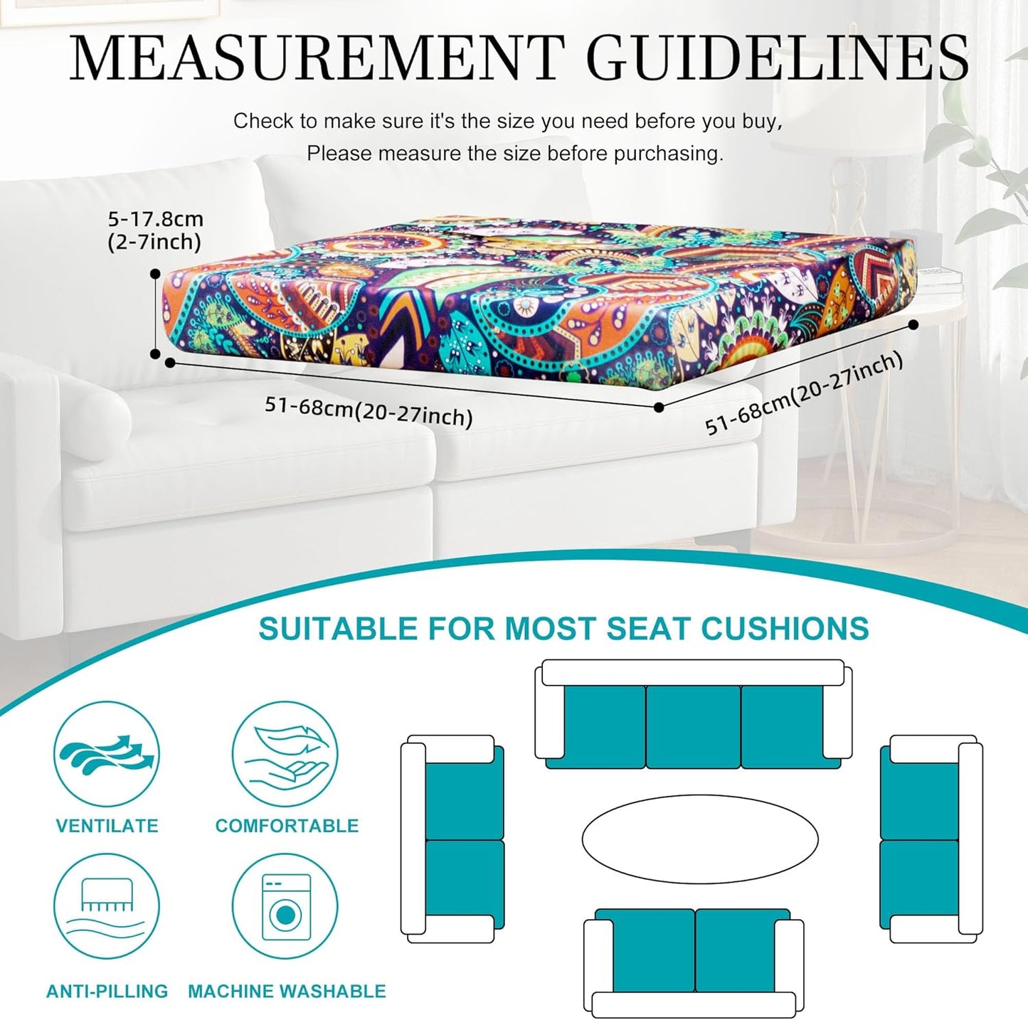 Rococo 14-Piece Stretch Patio Cushion Covers - Washable Outdoor Sofa Slipcovers for Furniture Protection