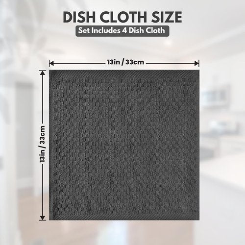 Infinitee Xclusives Premium Cotton Dish Cloths - Ultra Soft & Highly Absorbent | 12 x 12 Inches | Pack of 4 | Grey