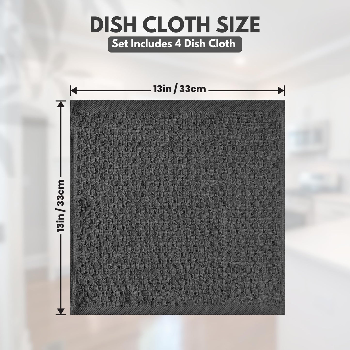 Infinitee Xclusives Premium Dish Cloth 100% Cotton 12 x 12 Inches |Pack of 4| - Ultra Soft Tea Towels - Highly Absorbent Kitchen Rags - Terry Dishcloth for Kitchen and Household Cleaning |Grey|