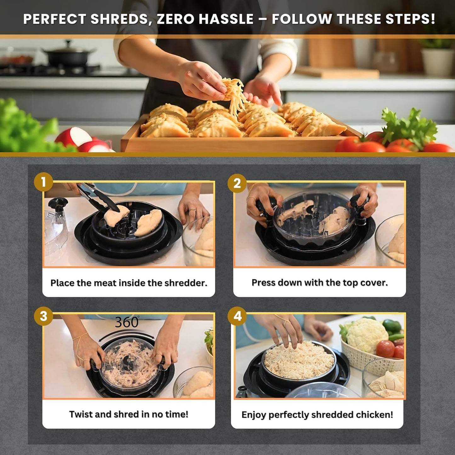 Skiennix Chicken Shredder - Heavy Duty 11.8” Tool for Quick Meat Shredding | Non-Slip Pads & Dishwasher Safe