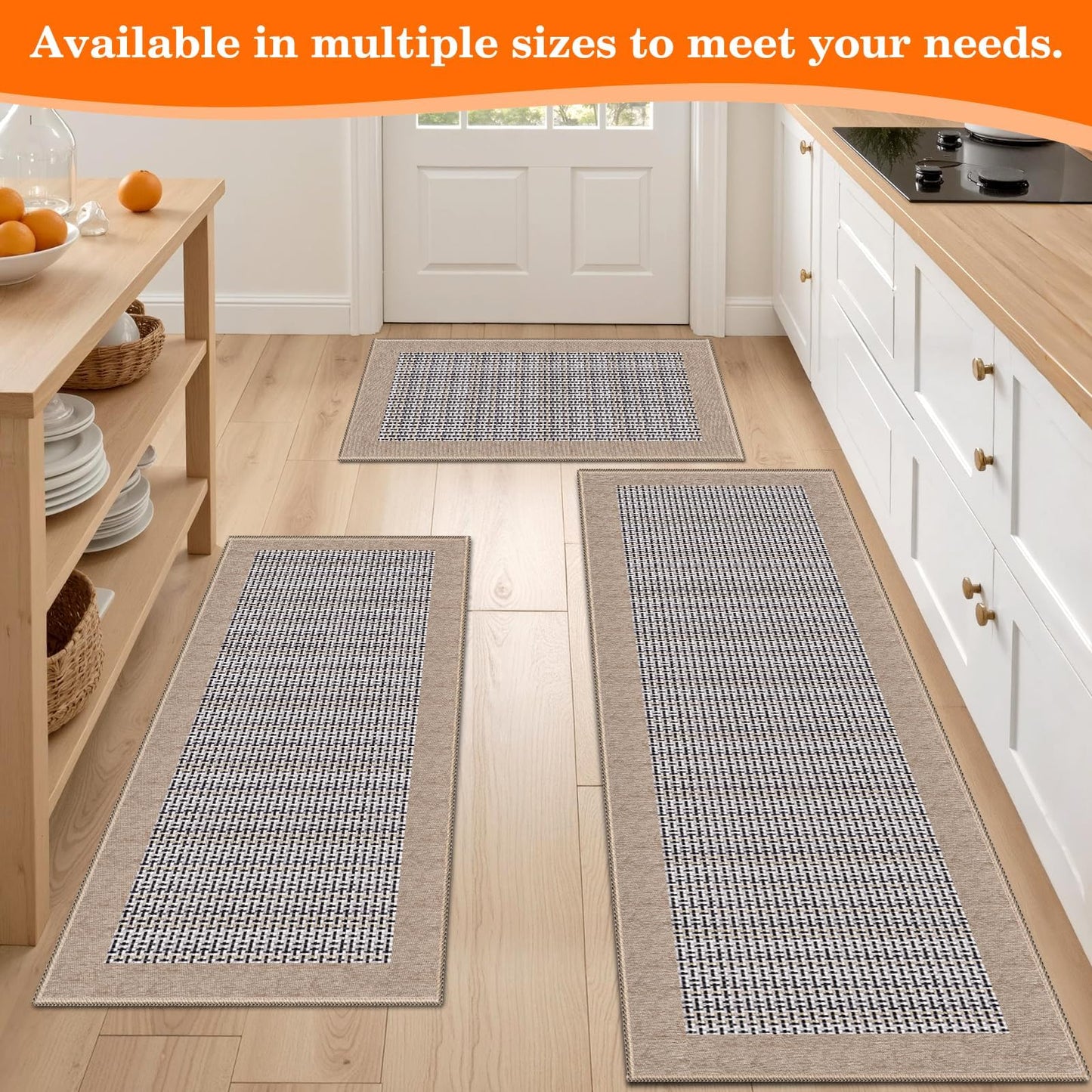 StepRite Kitchen Rugs, Kitchen Mats for Floor, 70"x20" Non-Slip Machine-Washable Kitchen Throw Rug, Absorbent Runner Rugs Office, Sink Standing Desk Mat, Decor Carpet, Khaki
