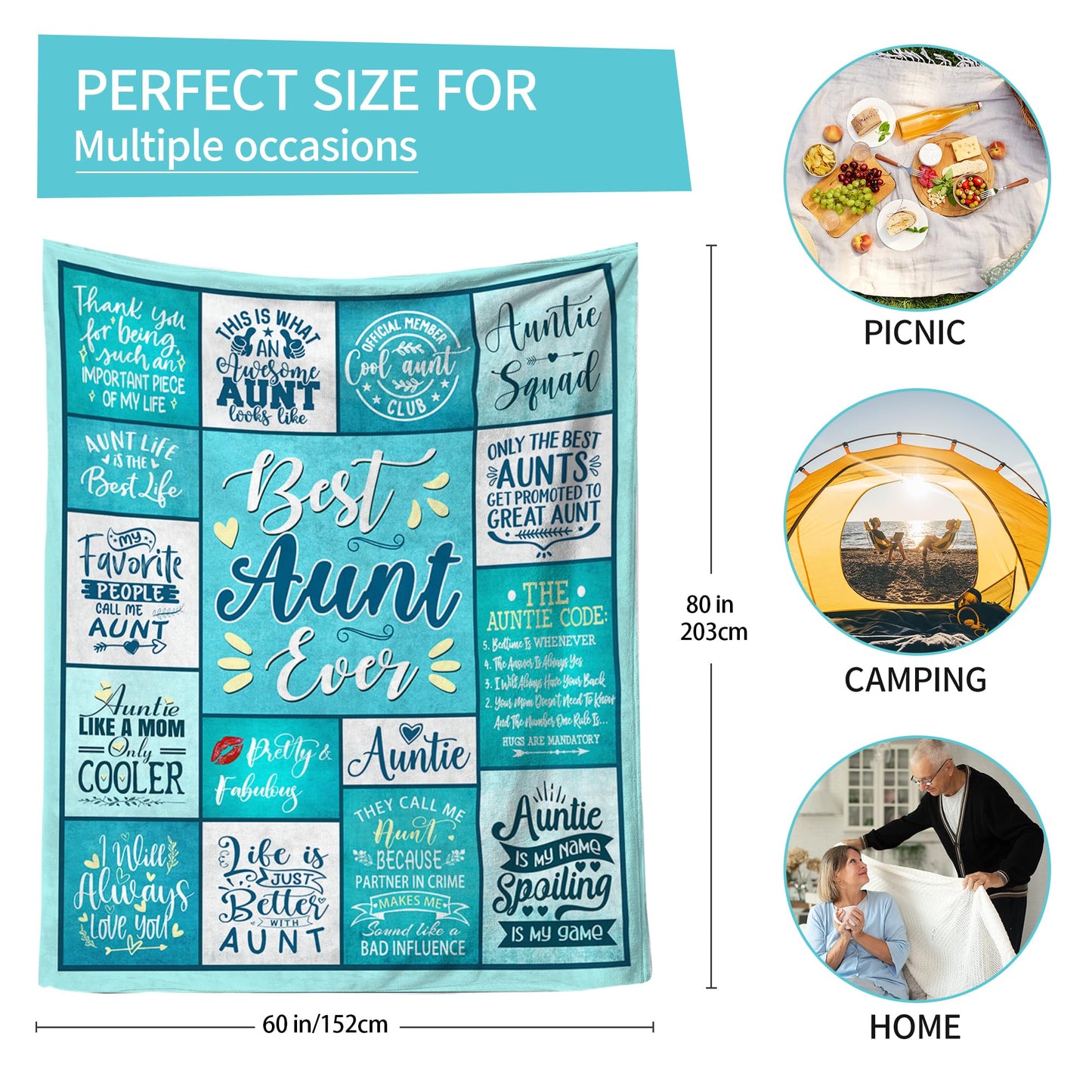 Kieetlan Auntie Birthday Gifts - Aunt Throw Blanket, 60" X 80", Cool Aunt Gifts Ideas for Christmas, Mother's Day, Valentine's