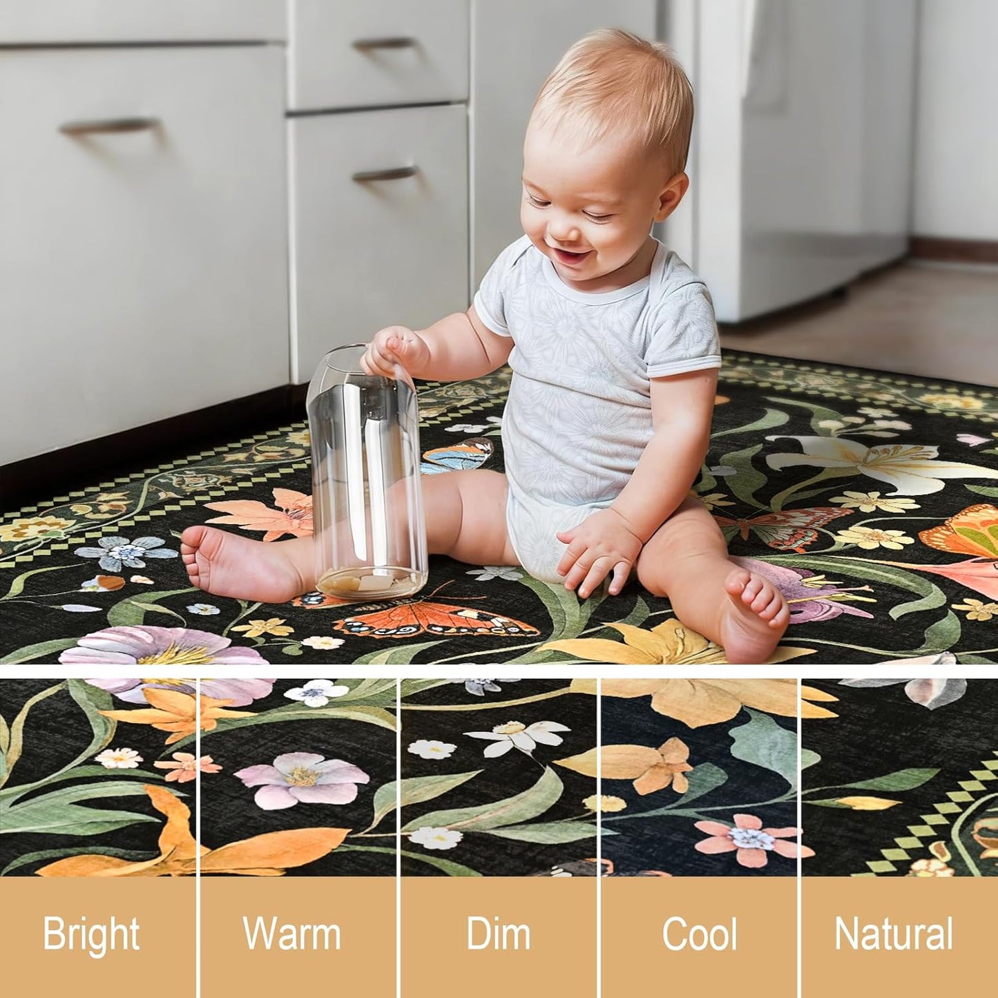 Skiennix 2x3 Small Rugs - Non-Slip Washable Area Rug with Soft Low Pile Floral Design for Entryway, Kitchen, and Bedroom
