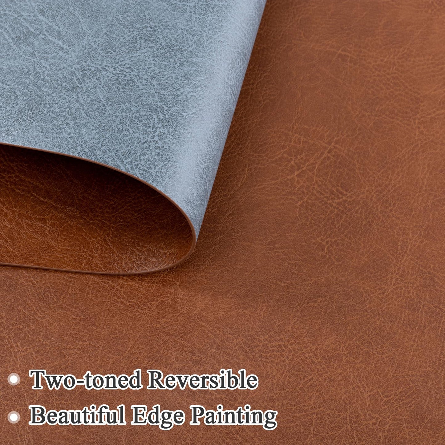 SHACOS Faux Cowhide Leather Placemats Set of 6, Wipeable Heat Resistant Table Mats, Stain Resistant Double Sided Reversible PU Place Mats for Dining Table Kitchen Restaurants, Brown and Blue