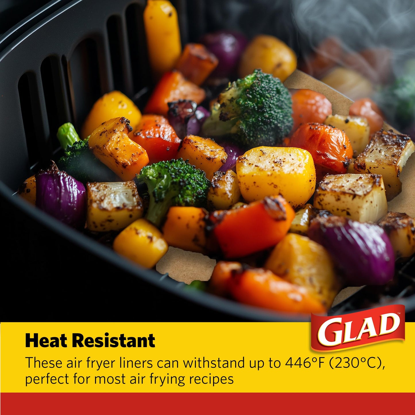 Glad Air Fryer Parchment Liners, Nonstick, Heat Resistant to 446 Degrees F, Food-Grade Material, Flat Square for Round and Square Air Fryer Baskets, 6.5" x 6.5", 100 Count