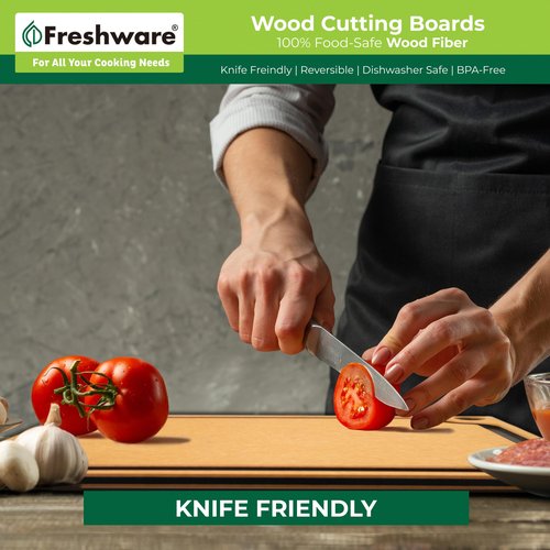 Cutting Board for Kitchen Dishwasher Safe, Wood Cutting Board, Premium Wood Fiber, Juice Grooves, Non-Porous, Reversible, Extra Large, 17.3 x 12.8-inch, Natural Slate
