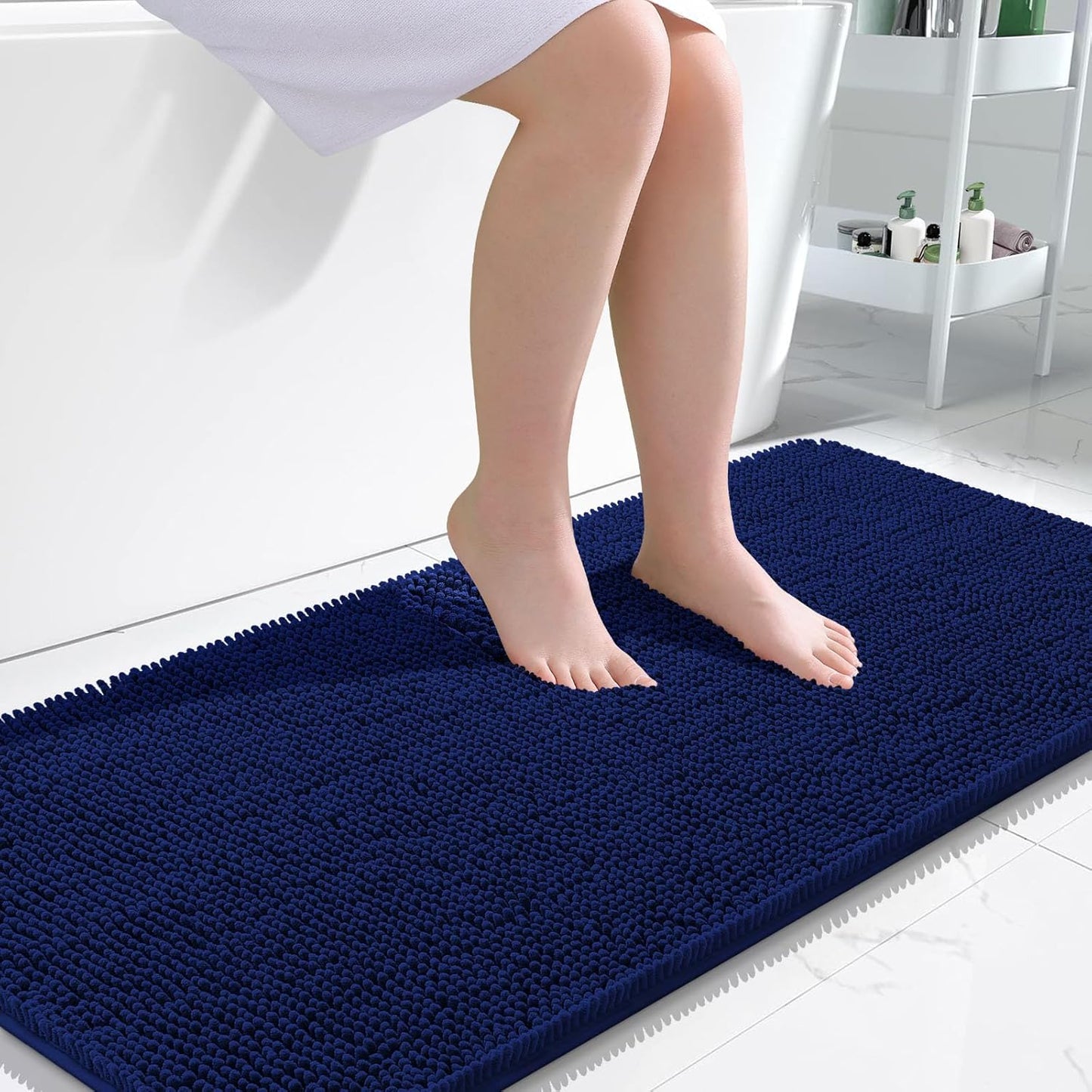 OLANLY Large Chenille Bathroom Rugs - Extra Soft & Absorbent | Quick-Dry Rubber Backing, Navy 50x30
