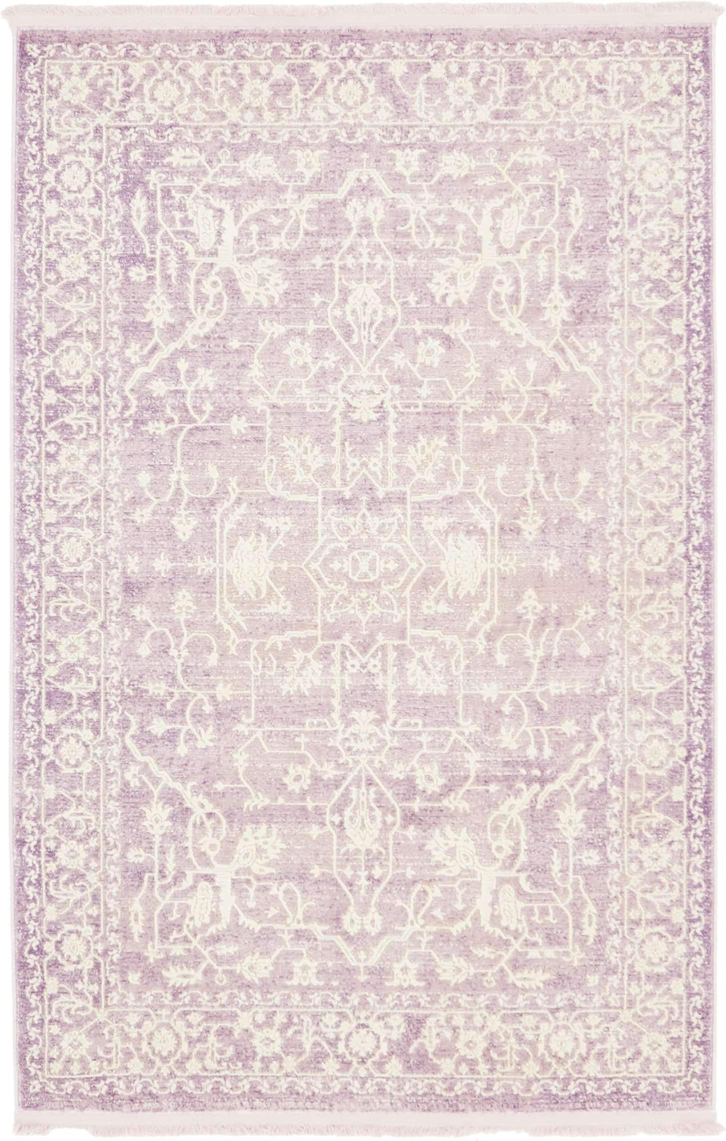Unique Loom Traditional Classic Intricate Design Distressed Vintage Detail, Area Rug, 4 ft x 6 ft, Purple/Ivory