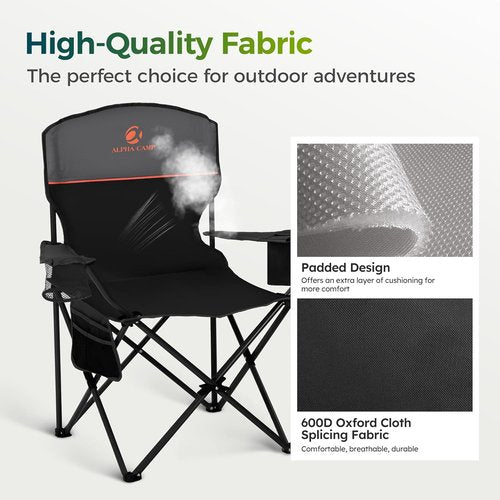 ALPHA CAMP Folding Camping Chairs - Portable Lawn Chairs with Cup Holders & Cooler Pouch | Supports 225 LBS, 2 Pack