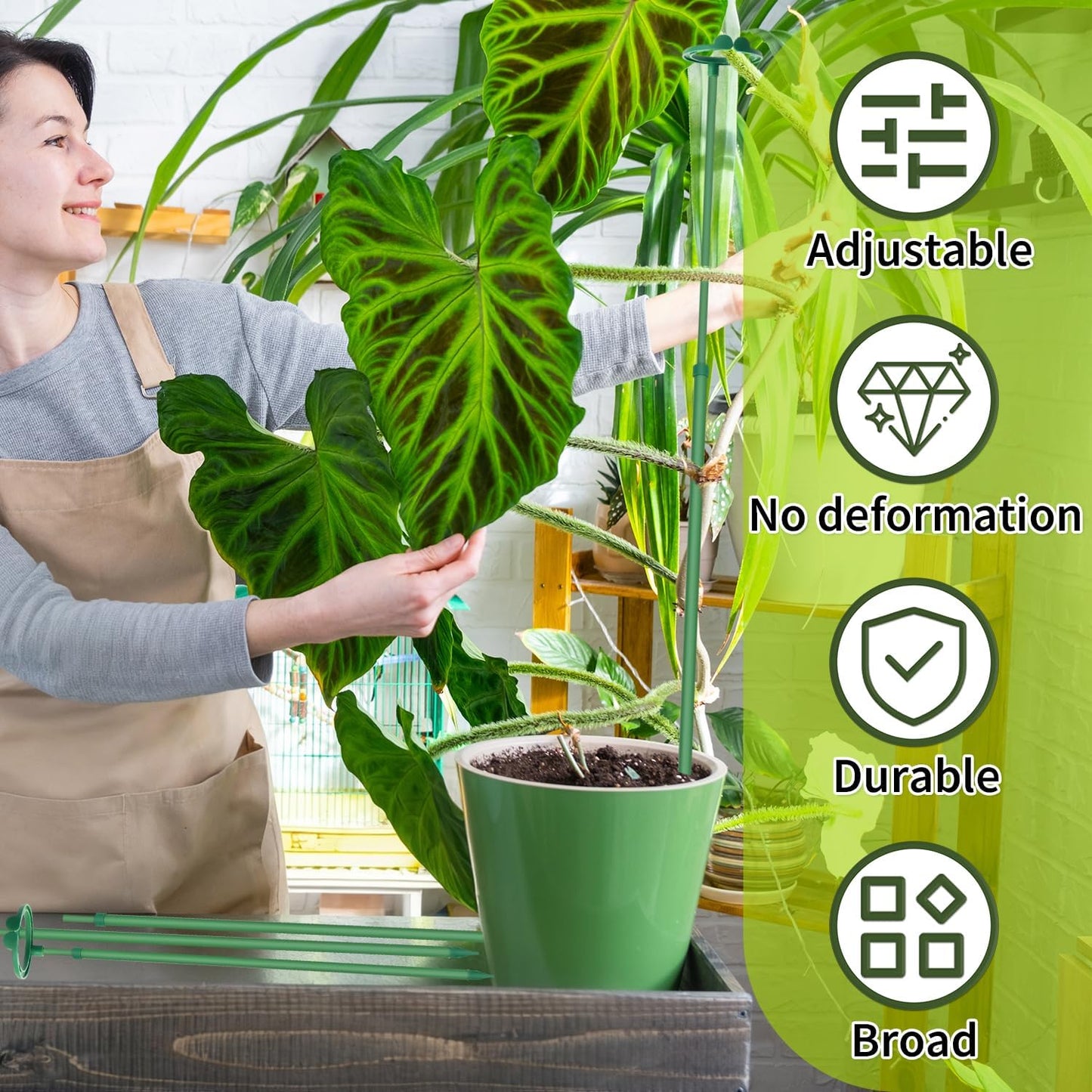 Skiennix Extendable Plant Stakes - Adjustable 17.9" to 42.3" Support for Monstera & Climbing Plants | 3-Pack