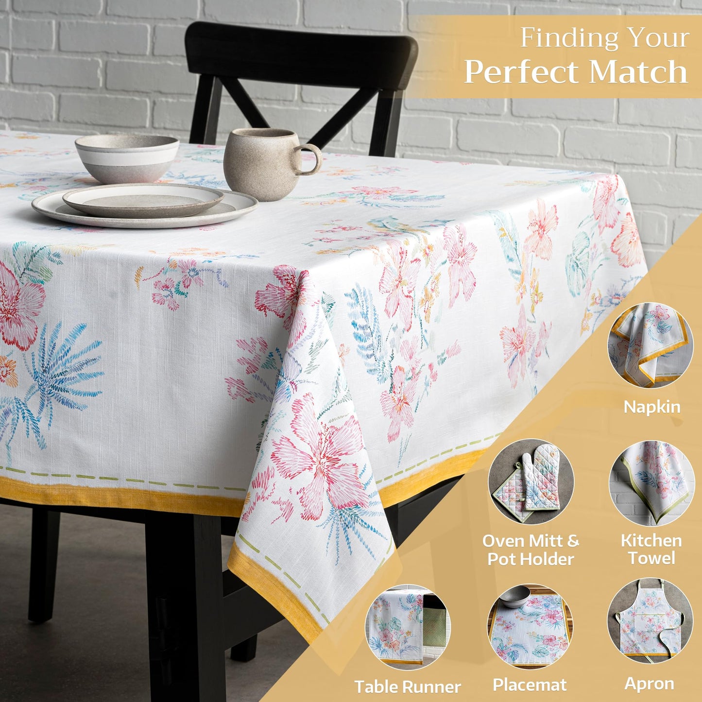 Maison d' Hermine Table Cloth Rectangle Table 100% Cotton 70 x 90 Inches Tablecloth Reusable Decorative for Dining Kitchen Room Farmhouse Home Gifts for Mothers Day Spring Summer - Paradise Island