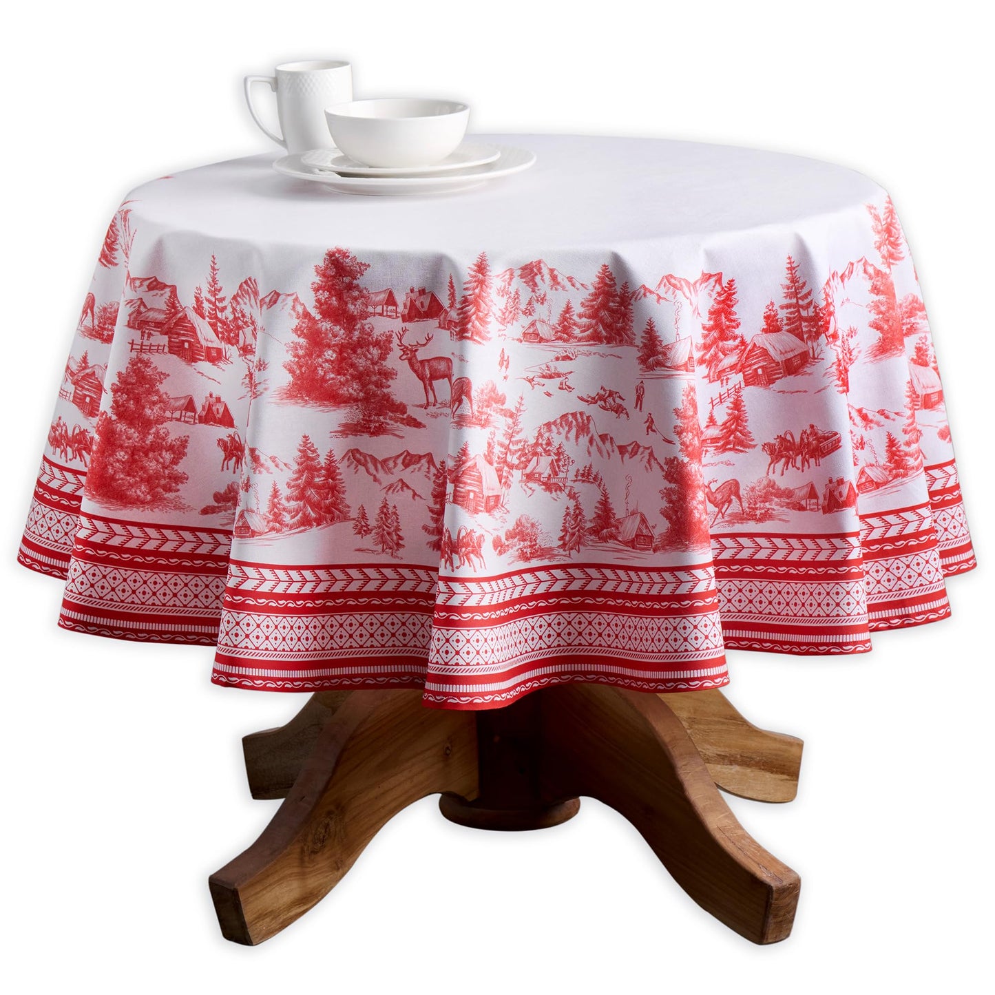 Maison d' Hermine Table Cloth Round Table 100% Cotton 63 Inches Fall Tablecloth Reusable Everyday Use for Thanksgiving Christmas Decorations Dining Farmhouse Party (Winter Jouy)