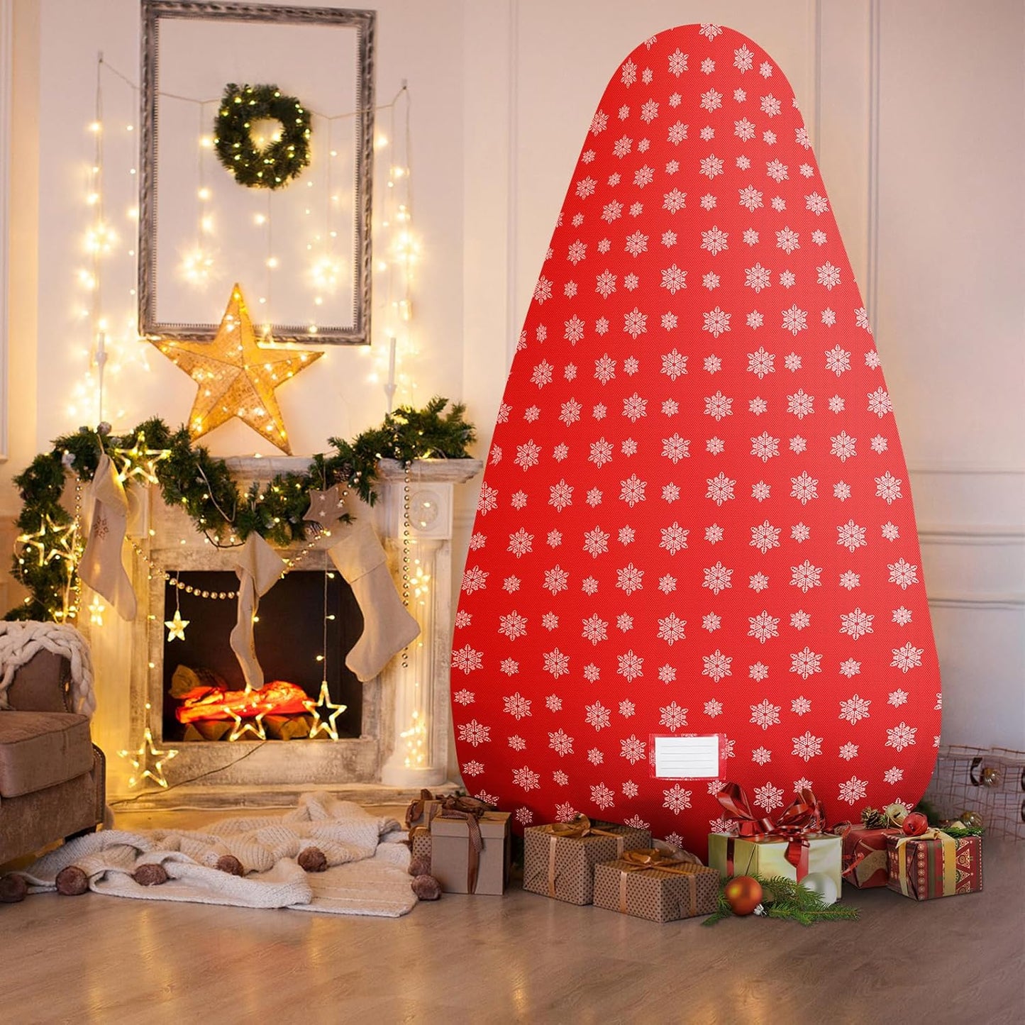 Skiennix Christmas Tree Cover - Durable Storage Bag with Zipper & Drawstring for 6-Foot Trees | Dustproof Red with Snow Print
