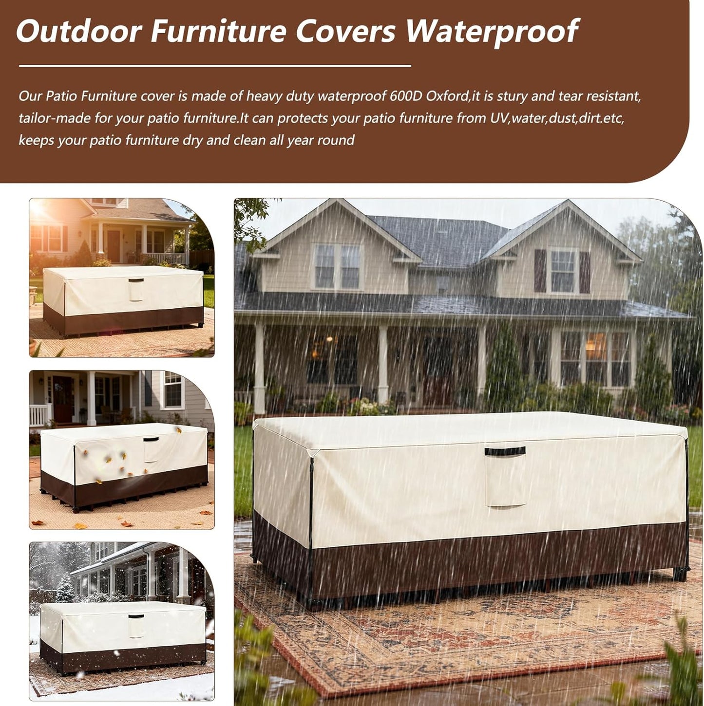 Patio Armor Waterproof Heavy-Duty Outdoor Furniture Cover - Fits 5-8 Piece Sectional Set (126" L x 63" W x 28" H)
