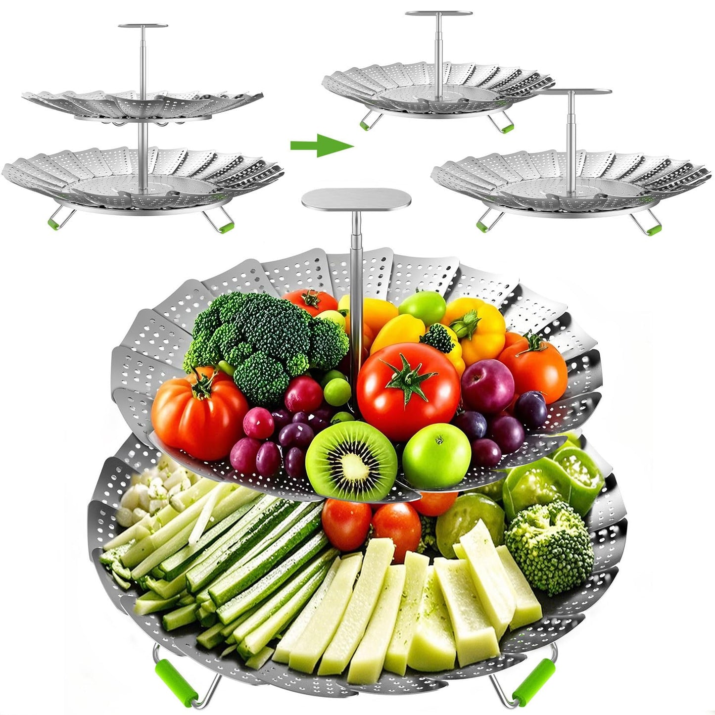 VOGARB 2 Layer Steamer Basket for Pot, Stable Vegetable Steam Basket with Separable-Collapsible-Expandable Stainless Steel Design for Home Kitchen and Outdoor Cooking Food
