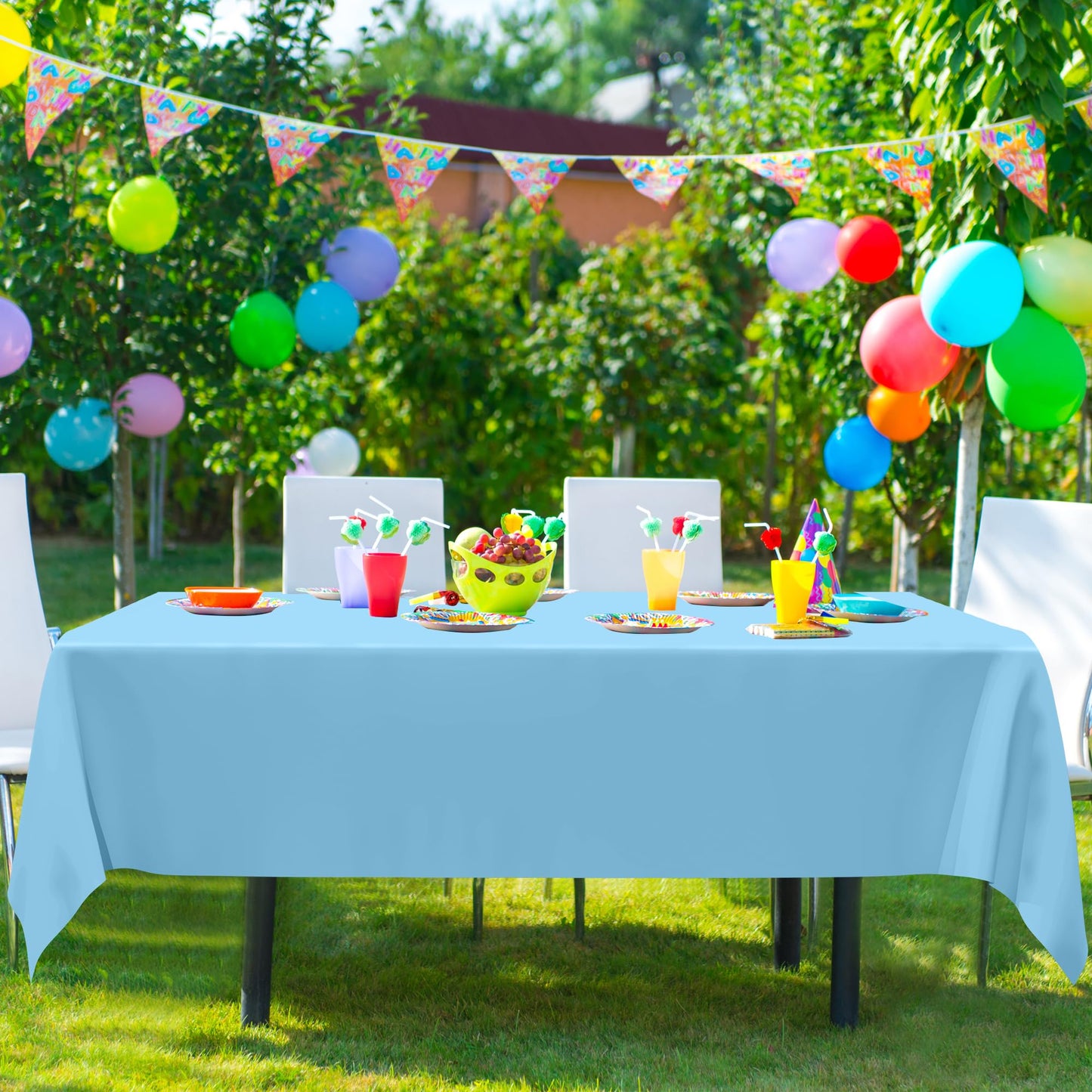 QZYL 2 Pack Picnic Table Cover, 108 x 54 Inches Sky Blue Plastic Tablecloth, Tear Resistant Rectangle Disposable Tablecloth Party Tablecover, Waterproof Rectangle Table Decorations Party Supplies