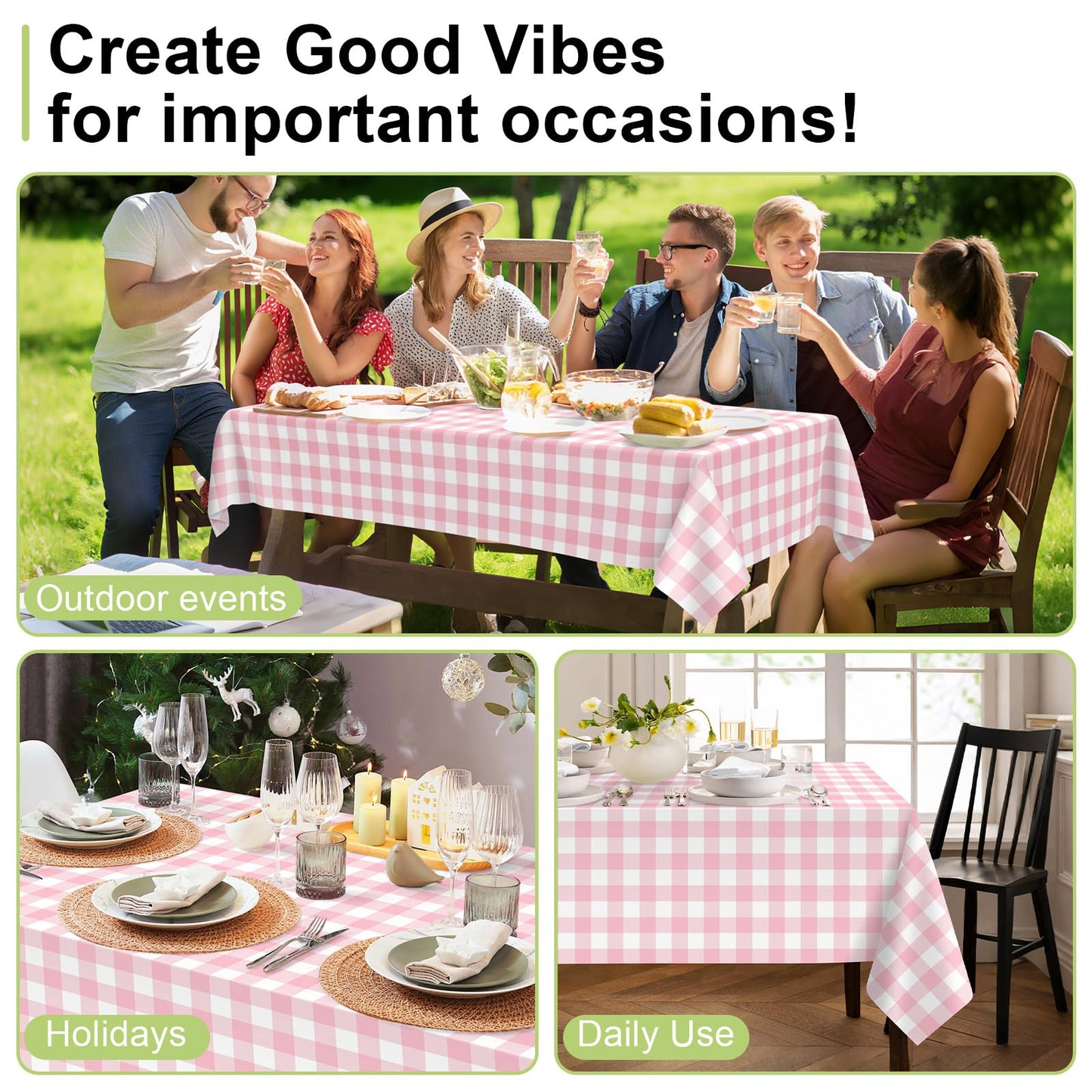 QIKSION Pink Gingham Tablecloth Disposable 12 Pack, 54 x 108 Inch Pink and White Checkered Table Cloth for Baby Shower, Easter, Mothers Day Decorations, Birthday Party, Rectangle, Plastic Table Cover