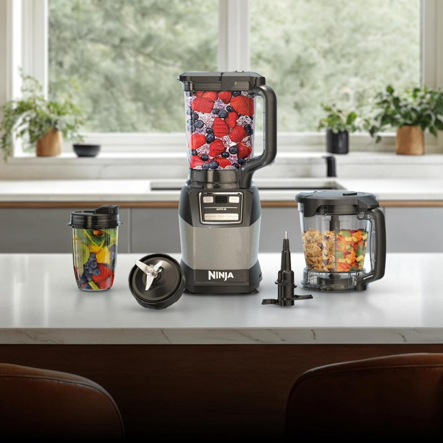 Ninja Blender - Compact Kitchen System with 1200W Power | 3 Functions for Smoothies, Dough & Frozen Drinks | 72-oz. Pitcher, 40-oz. Bowl & 18-oz. Cup in Grey