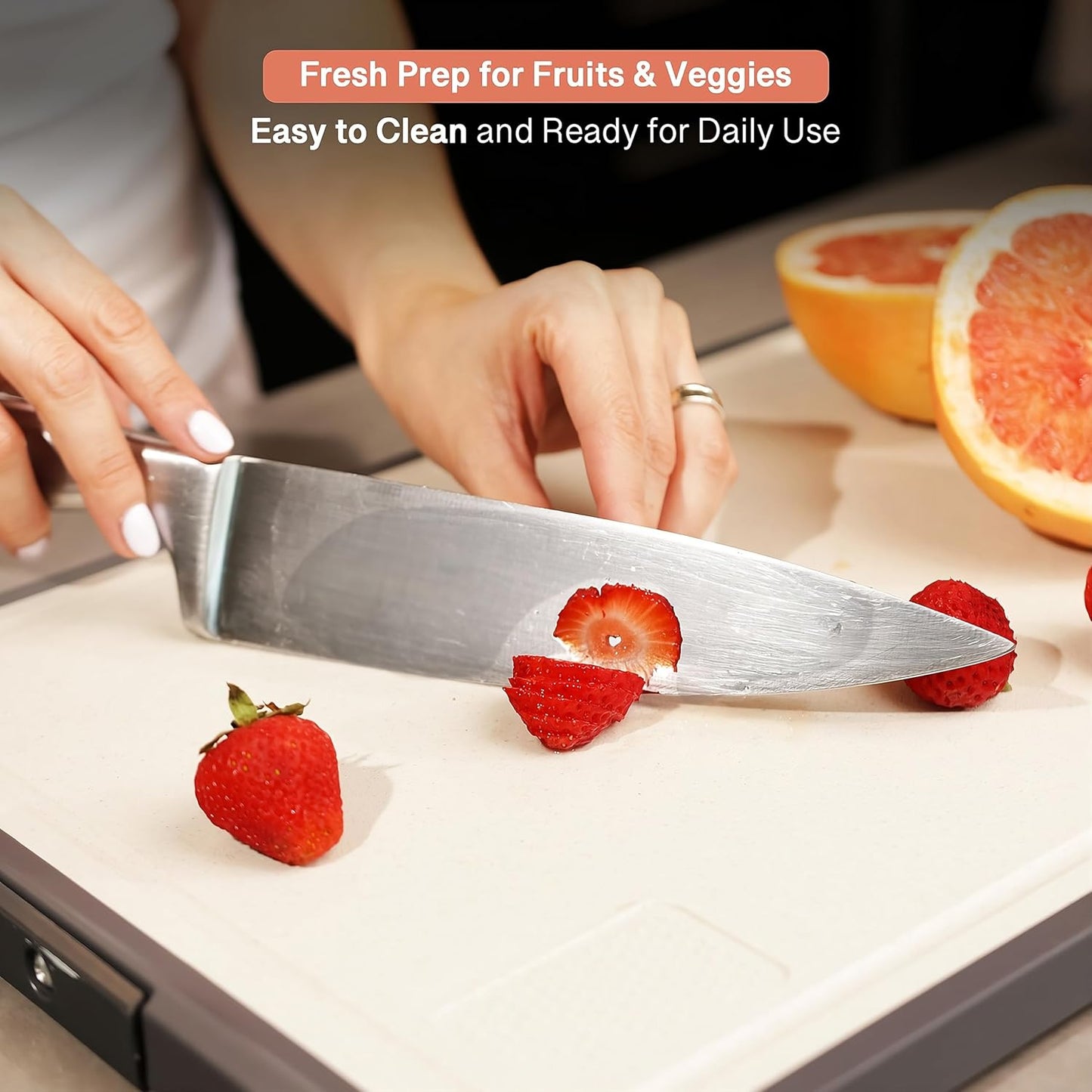 Skiennix Extra-Large Stainless Steel Cutting Board - 19"x12.6" | Dishwasher Safe with Juice Groove & Built-in Handle