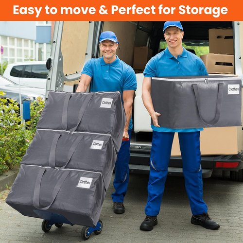 BlissTotes Large Moving Bags - Heavy Duty Storage Totes with Zippers & Handles | 93L, 6 Pack for Space Saving