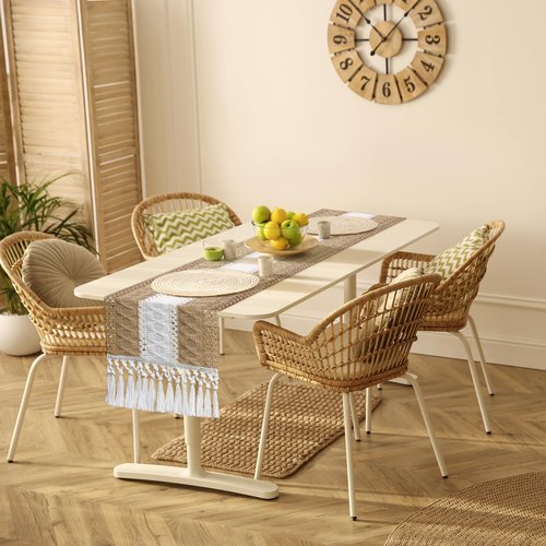 FEXIA Boho Table Runner for Home Decor with Tassels 72 Inches Long Farmhouse Rustic Brown Macrame Burlap Table Decoration for Living Room Bridal Shower (12x72 Inches)