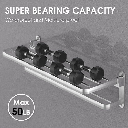 BOZWELL Bathroom Lavatory Towel Rack with Two Towel Bars,Brushed Satin Nickel 20-Inch Towel Shelf with Towel Bar,Towel Holder 1011-BSN-50 (Brushed Satin Nickel Finish)