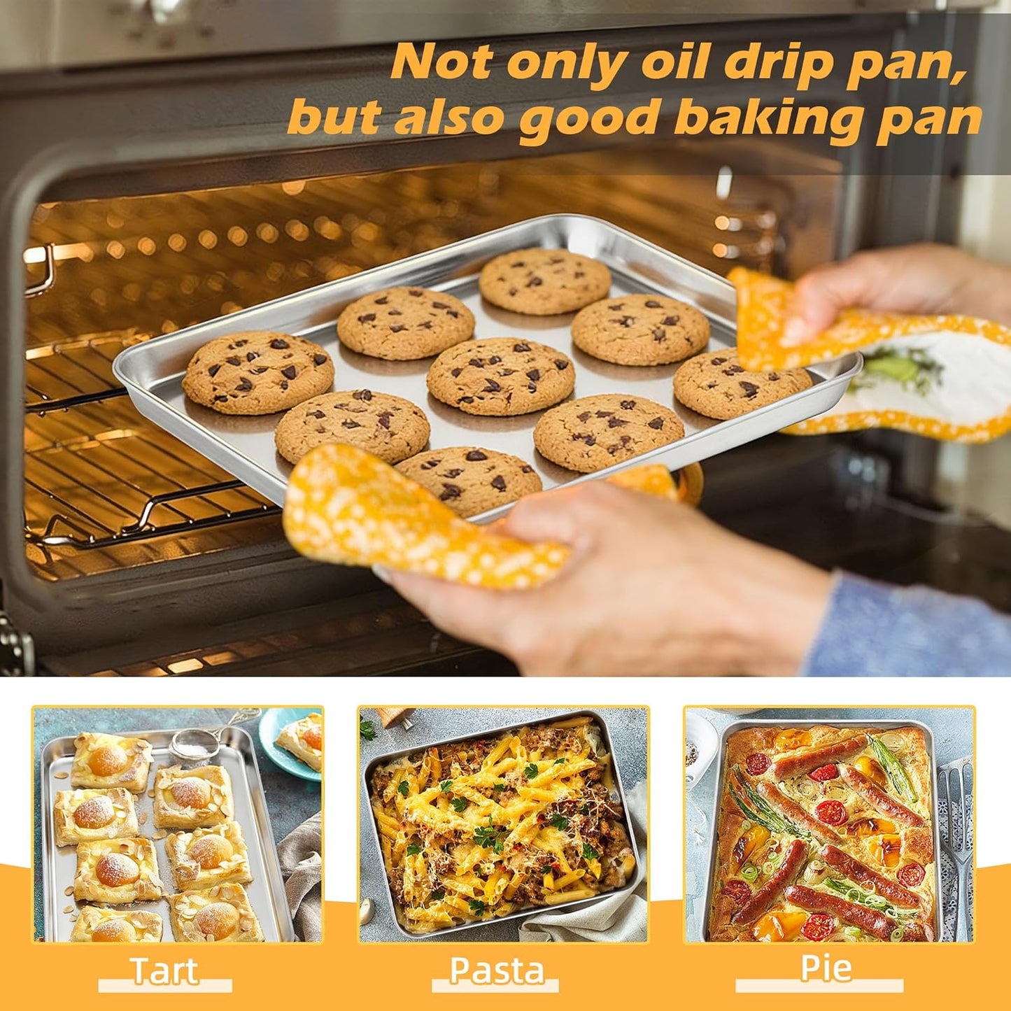 TeamFar Air Fryer Basket Set - Stainless Steel Oven Racks with Baking Pan | 16”x12” & 12.5”x9.6”