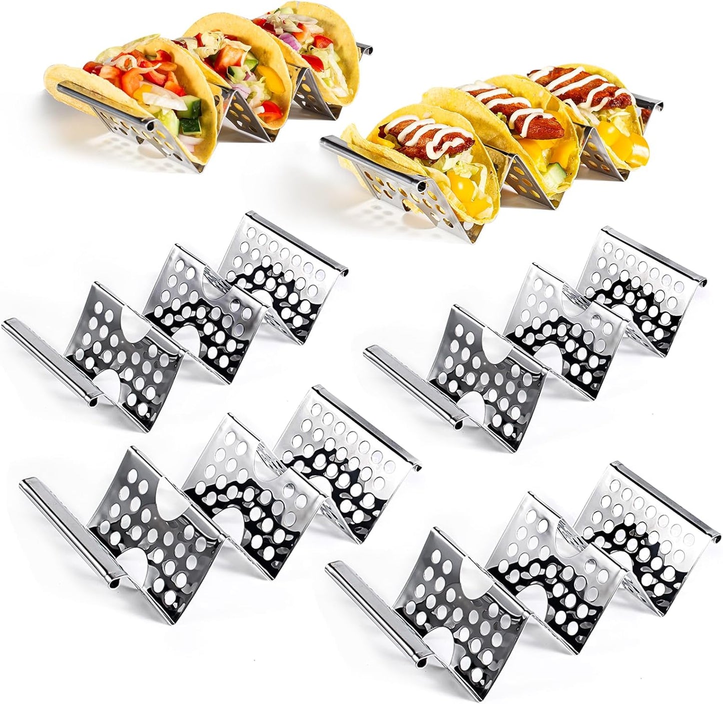 Skiennix Stainless Steel Taco Holders - Set of 6 Stylish Stands for 3 Tacos Each | Oven & Dishwasher Safe