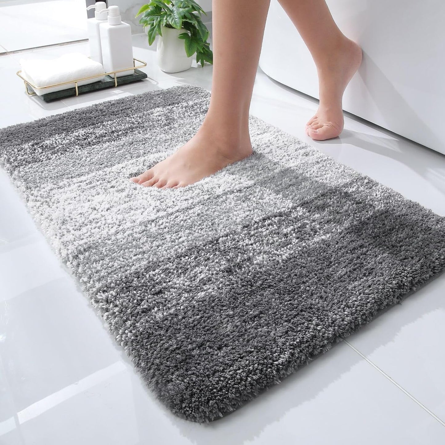 OLANLY Microfiber Bath Rugs - Extra Soft & Absorbent 24x16, Quick Dry, Machine Washable, Grey